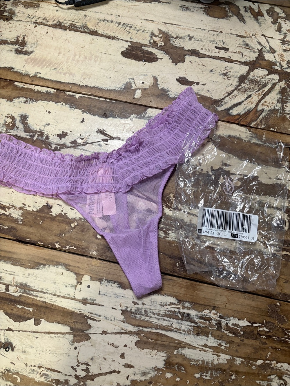 Victoria's Secret Lavender Lace Ruffle Thong